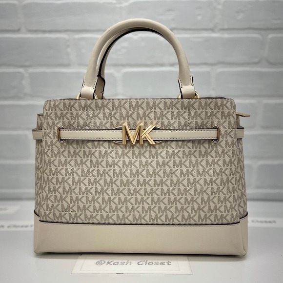 Michael Kors Satchel Reed Large Belted Satchel Purse Light Cream Multi - Picture 1 of 11